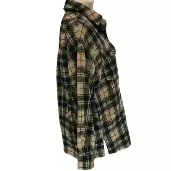 Forever 21 Ladies Black And Tan Heavy Buffalo Plaid Button Down Shirt Size Small - Picture 7 of 15
